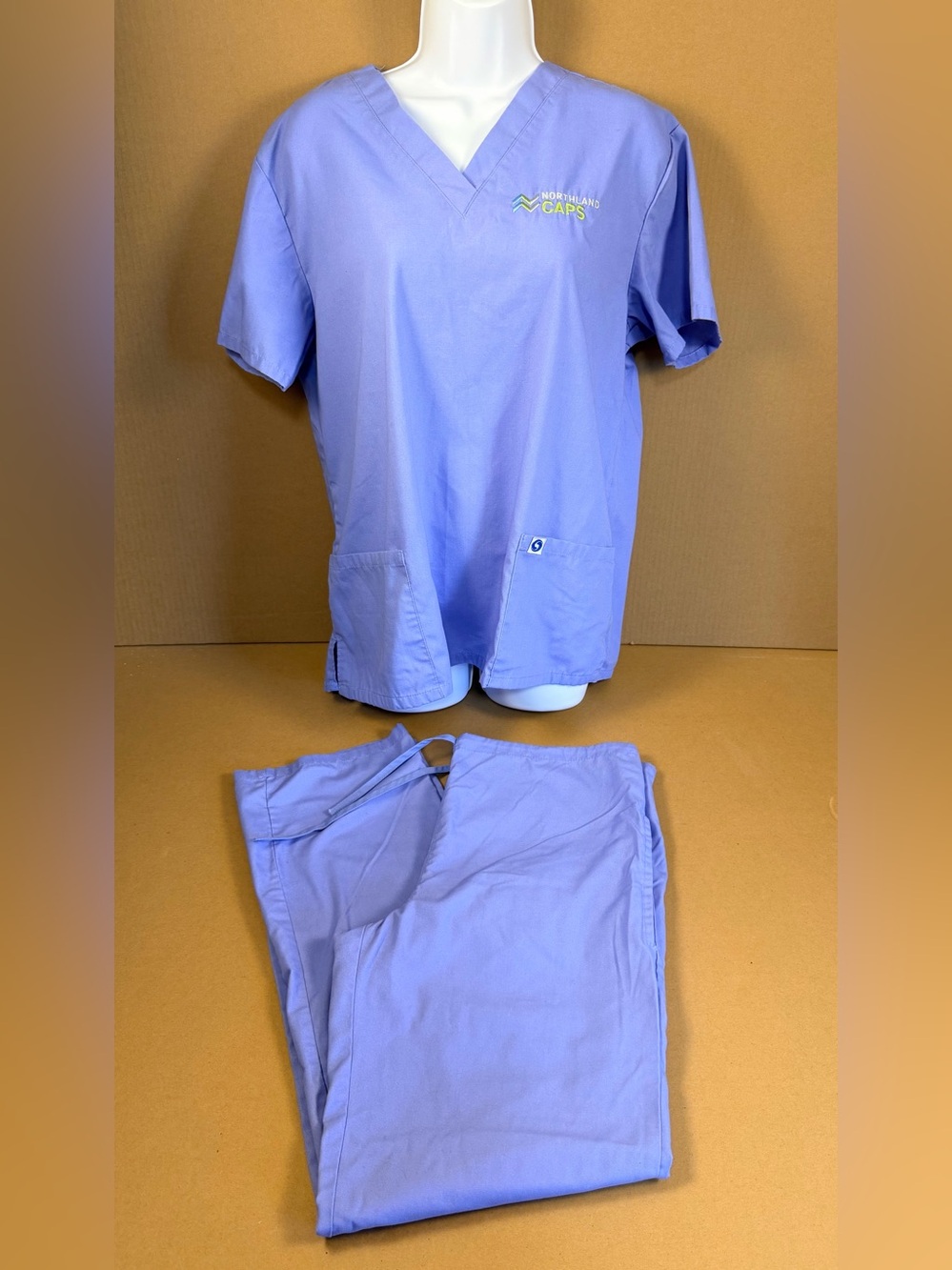 SPECTRUM  - SCRUBS - Sz S - Light Blue- V NECK SHORT SLEEVE TOP-pants Drawstring